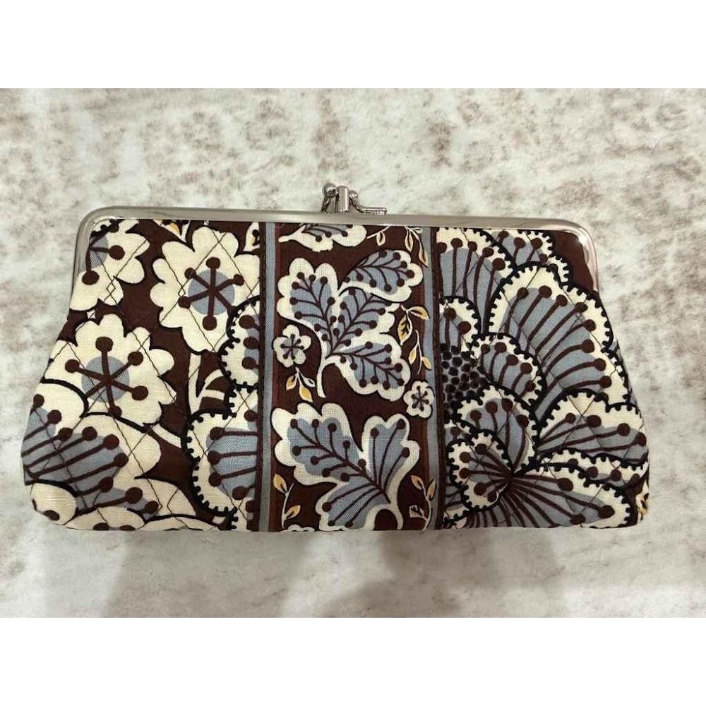 Vera Bradley Double Kisslock Clutch Wallet Slate Blooms Retired Quilted Floral